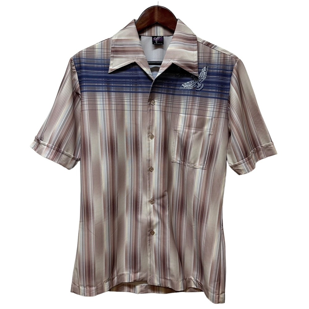 Vintage Retro 70's Polyester Dagger Collar Short Sleeve Shirt Birds Western M